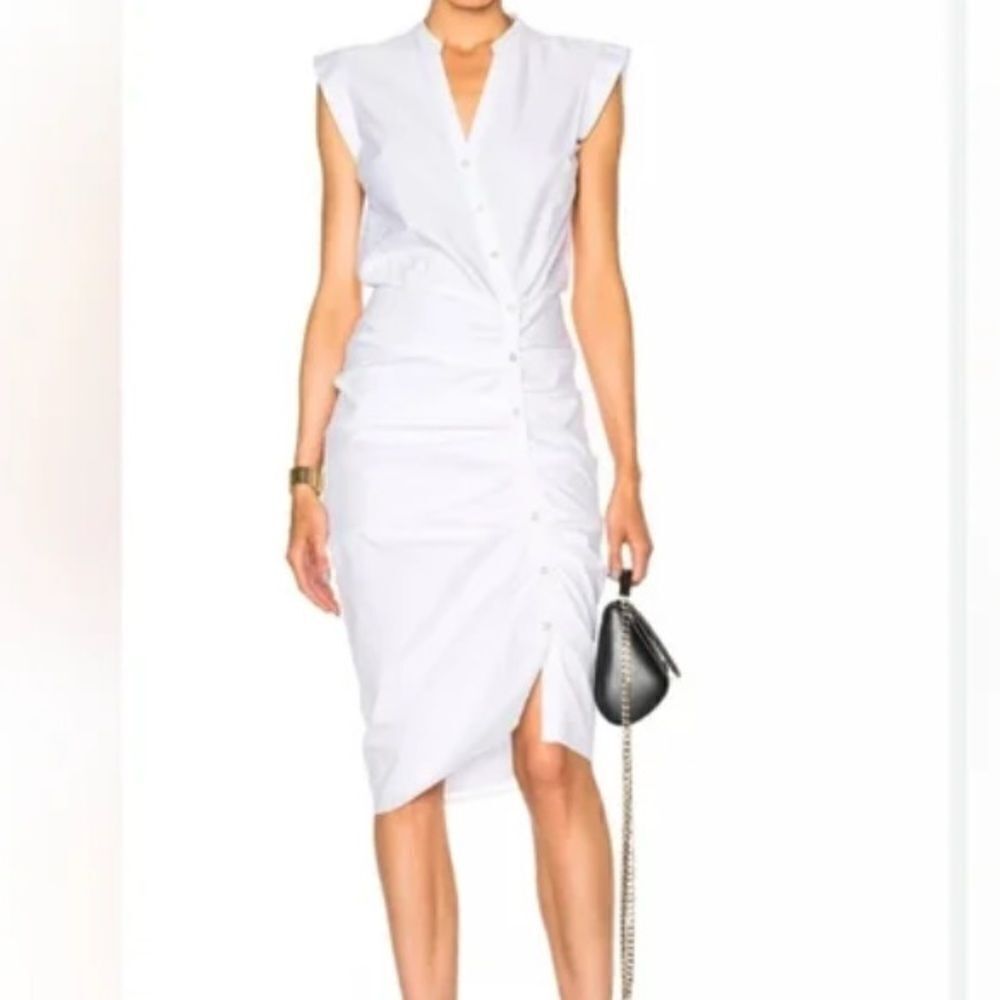 Veronica Beard Capped Sleeve Asymmetric Ruched Shirtdress in White Size 2